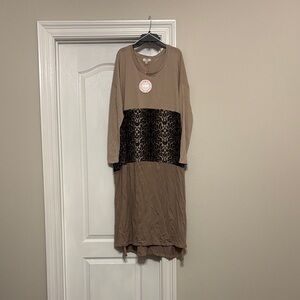 Umgee Tan and Black Leopard Long Sleeve Dress